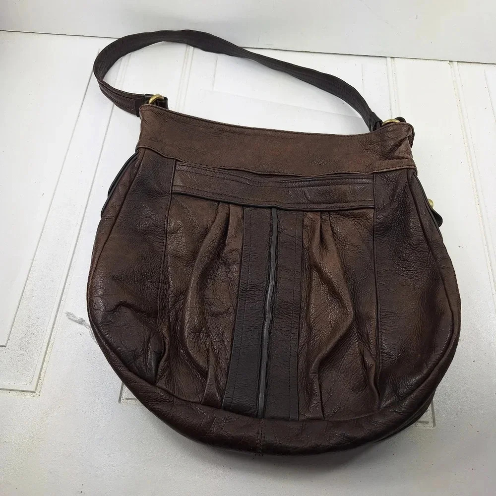 Sabina New York Genuine Leather Shoulder Hobo Brown Big Carry Bag Tote. - Picture 4 of 11